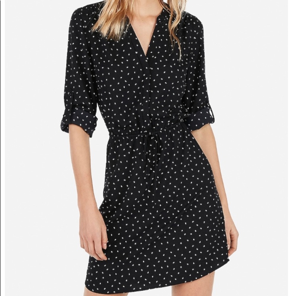 Printed long sleeve tie waist shirt dress
